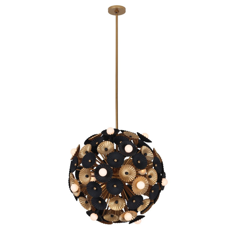 Kalco - 520356BVB - 28 Light Pendant - Damask - Black and Vintage Brass