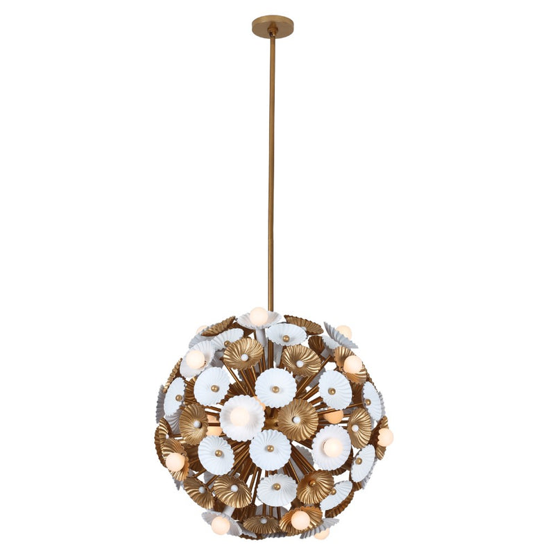 Kalco - 520356WVB - 28 Light Pendant - Damask - White and Vintage Brass