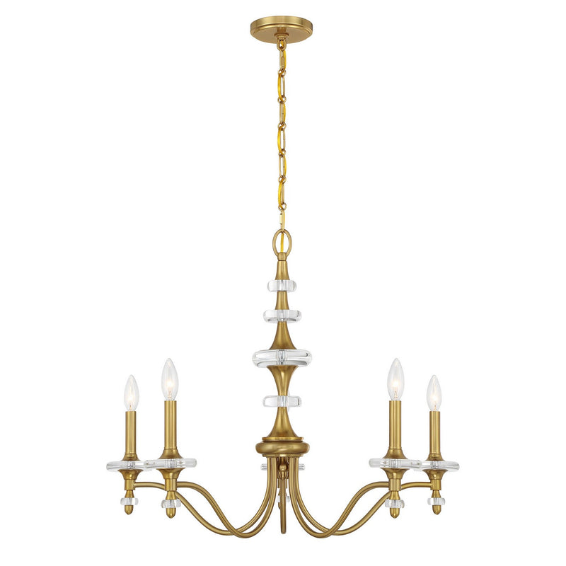 Five Light Chandelier<br /><span style="color:#4AB0CE;">Entrega: 4-10 dias en USA</span><br /><span style="color:#4AB0CE;font-size:60%;">PREGUNTE POR ENTREGA EN PANAMA</span><br />Collection: Champlain<br />Finish: Warm Brass