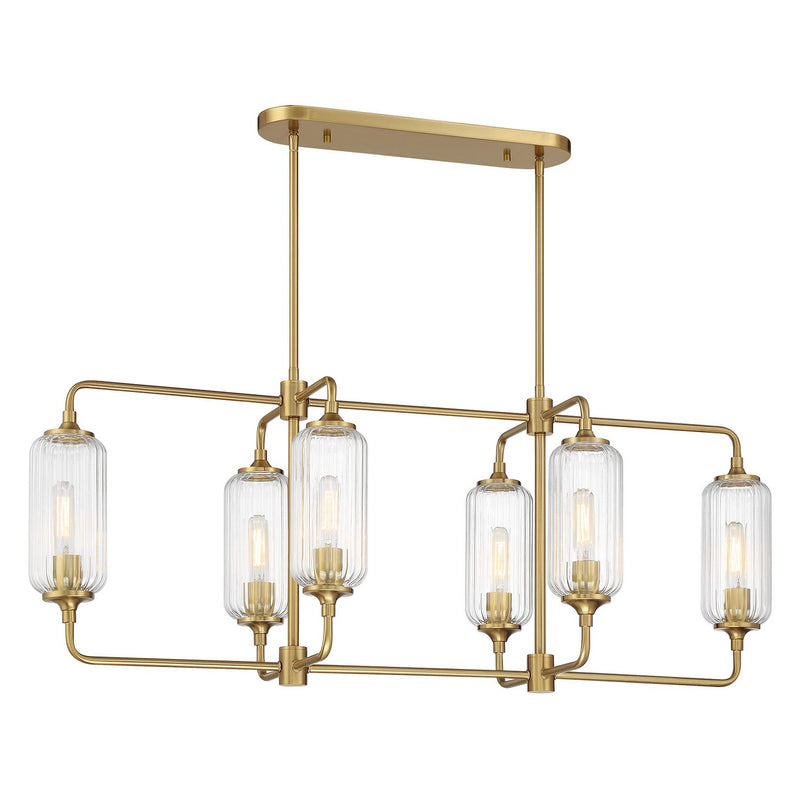 Six Light Linear Chandelier<br /><span style="color:#4AB0CE;">Entrega: 4-10 dias en USA</span><br /><span style="color:#4AB0CE;font-size:60%;">PREGUNTE POR ENTREGA EN PANAMA</span><br />Collection: Holton<br />Finish: Warm Brass