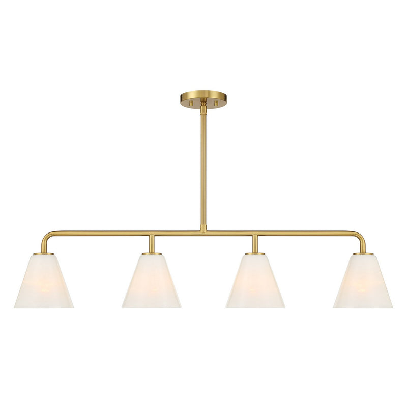 Four Light Linear Chandelier<br /><span style="color:#4AB0CE;">Entrega: 4-10 dias en USA</span><br /><span style="color:#4AB0CE;font-size:60%;">PREGUNTE POR ENTREGA EN PANAMA</span><br />Collection: Blair<br />Finish: Warm Brass