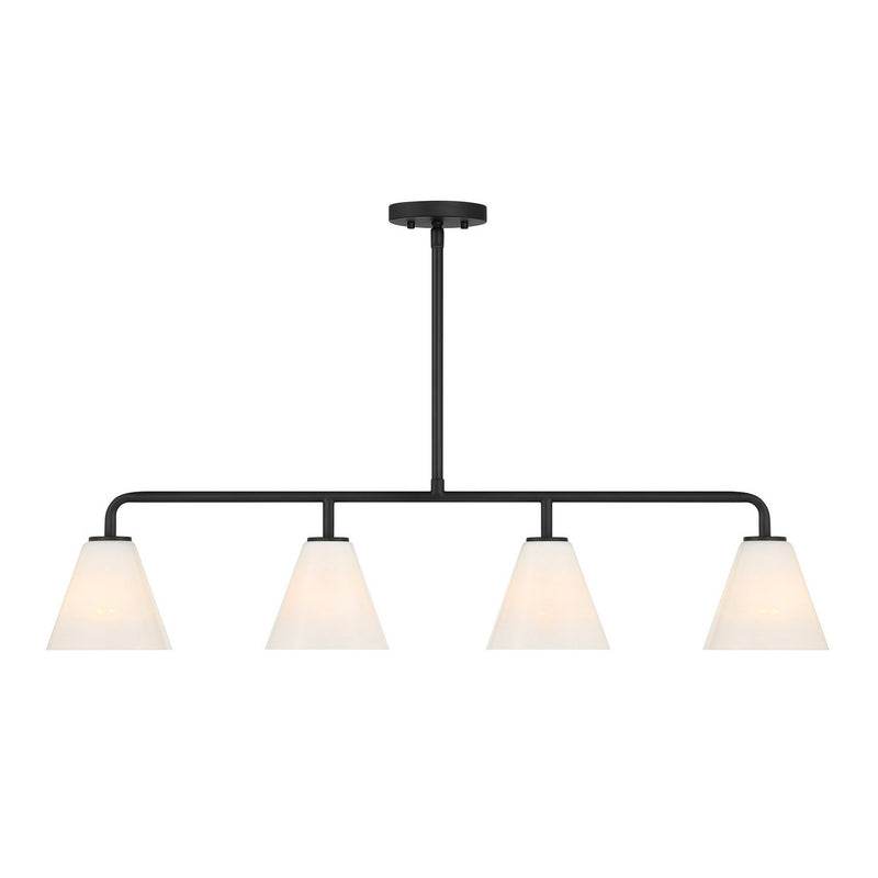 Four Light Linear Chandelier<br /><span style="color:#4AB0CE;">Entrega: 4-10 dias en USA</span><br /><span style="color:#4AB0CE;font-size:60%;">PREGUNTE POR ENTREGA EN PANAMA</span><br />Collection: Blair<br />Finish: Matte Black