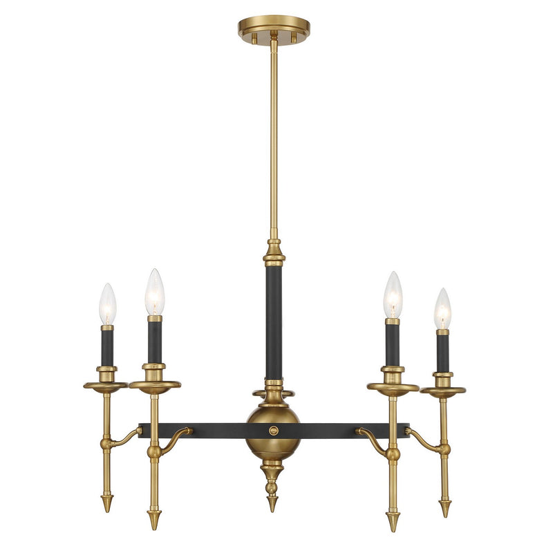 Five Light Chandelier<br /><span style="color:#4AB0CE;">Entrega: 4-10 dias en USA</span><br /><span style="color:#4AB0CE;font-size:60%;">PREGUNTE POR ENTREGA EN PANAMA</span><br />Collection: Consulate<br />Finish: Matte Black and Warm Brass
