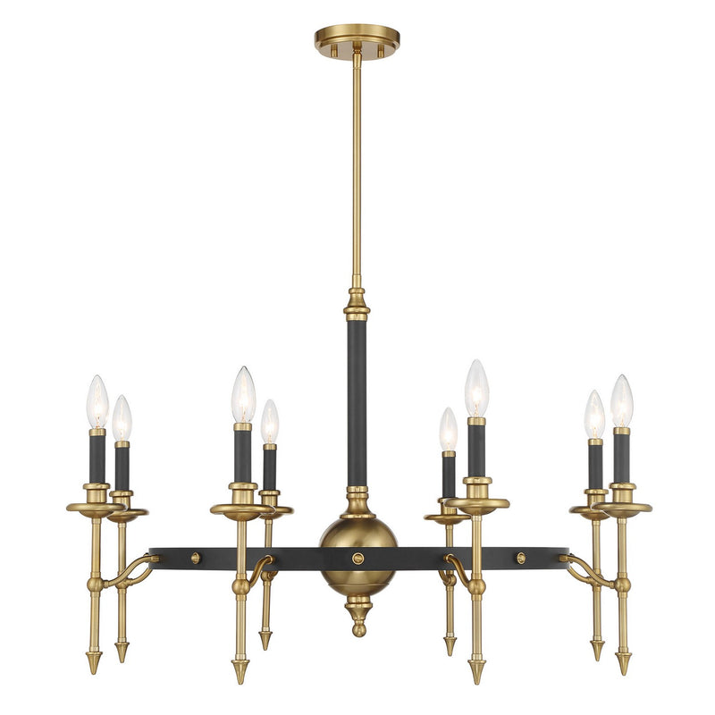 Eight Light Chandelier<br /><span style="color:#4AB0CE;">Entrega: 4-10 dias en USA</span><br /><span style="color:#4AB0CE;font-size:60%;">PREGUNTE POR ENTREGA EN PANAMA</span><br />Collection: Consulate<br />Finish: Matte Black and Warm Brass