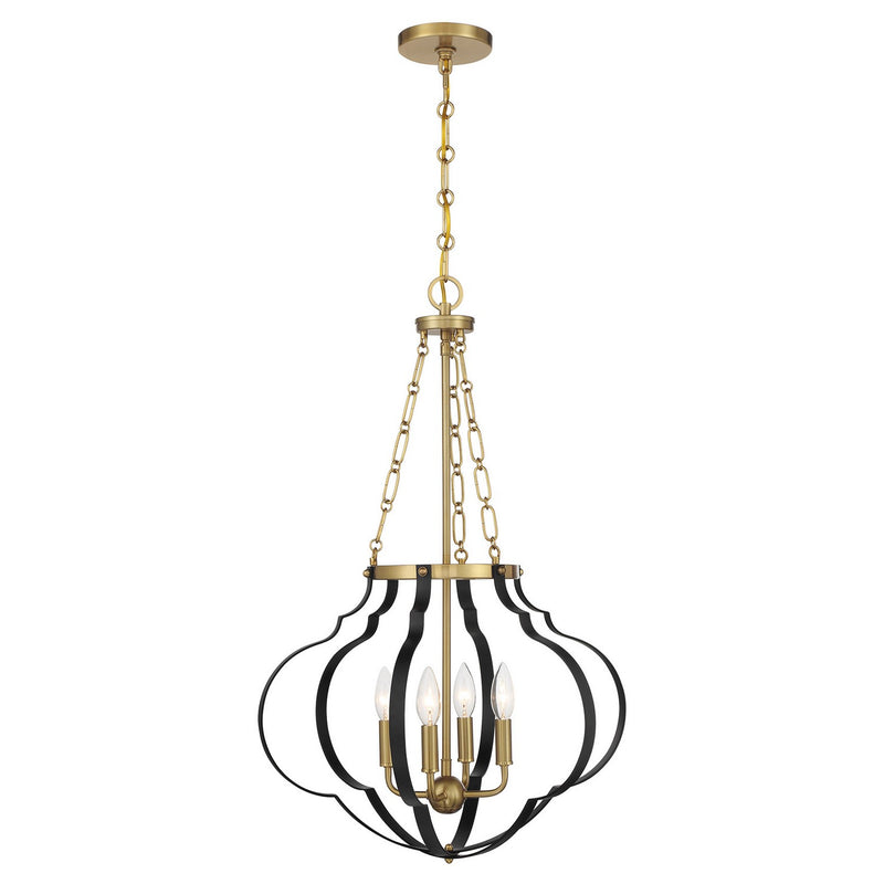 Four Light Pendant<br /><span style="color:#4AB0CE;">Entrega: 4-10 dias en USA</span><br /><span style="color:#4AB0CE;font-size:60%;">PREGUNTE POR ENTREGA EN PANAMA</span><br />Collection: Mercer<br />Finish: Matte Black and Warm Brass