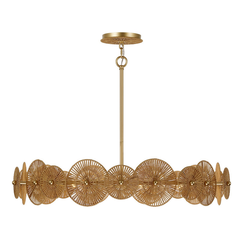 Five Light Pendant<br /><span style="color:#4AB0CE;">Entrega: 4-10 dias en USA</span><br /><span style="color:#4AB0CE;font-size:60%;">PREGUNTE POR ENTREGA EN PANAMA</span><br />Collection: Abbott<br />Finish: Distressed Gold