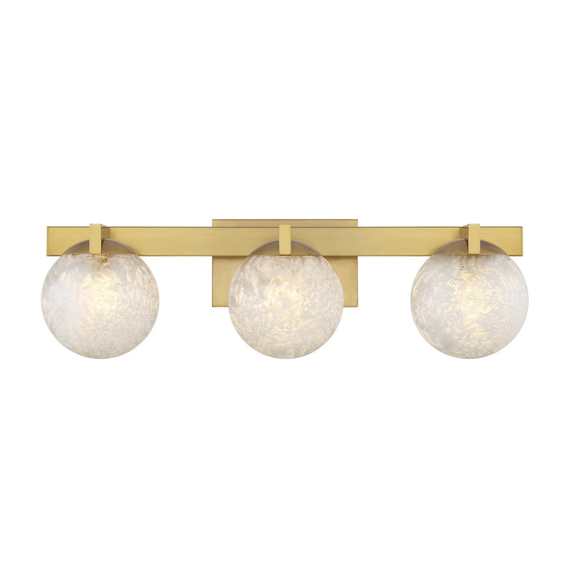 Three Light Bathroom Vanity<br /><span style="color:#4AB0CE;">Entrega: 4-10 dias en USA</span><br /><span style="color:#4AB0CE;font-size:60%;">PREGUNTE POR ENTREGA EN PANAMA</span><br />Collection: Darien<br />Finish: Warm Brass