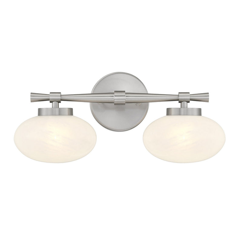 Two Light Bathroom Vanity<br /><span style="color:#4AB0CE;">Entrega: 1-2 semanas en USA</span><br /><span style="color:#4AB0CE;font-size:60%;">PREGUNTE POR ENTREGA EN PANAMA</span><br />Collection: Barrow<br />Finish: Satin Nickel