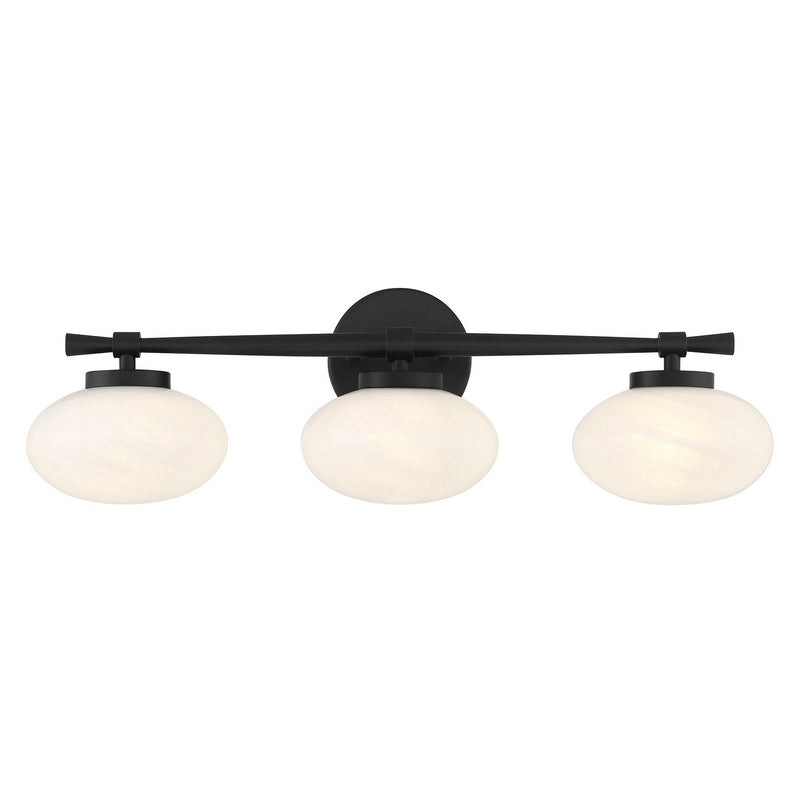 Three Light Bathroom Vanity<br /><span style="color:#4AB0CE;">Entrega: 4-10 dias en USA</span><br /><span style="color:#4AB0CE;font-size:60%;">PREGUNTE POR ENTREGA EN PANAMA</span><br />Collection: Barrow<br />Finish: Matte Black