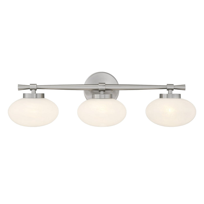 Three Light Bathroom Vanity<br /><span style="color:#4AB0CE;">Entrega: 1-2 semanas en USA</span><br /><span style="color:#4AB0CE;font-size:60%;">PREGUNTE POR ENTREGA EN PANAMA</span><br />Collection: Barrow<br />Finish: Satin Nickel