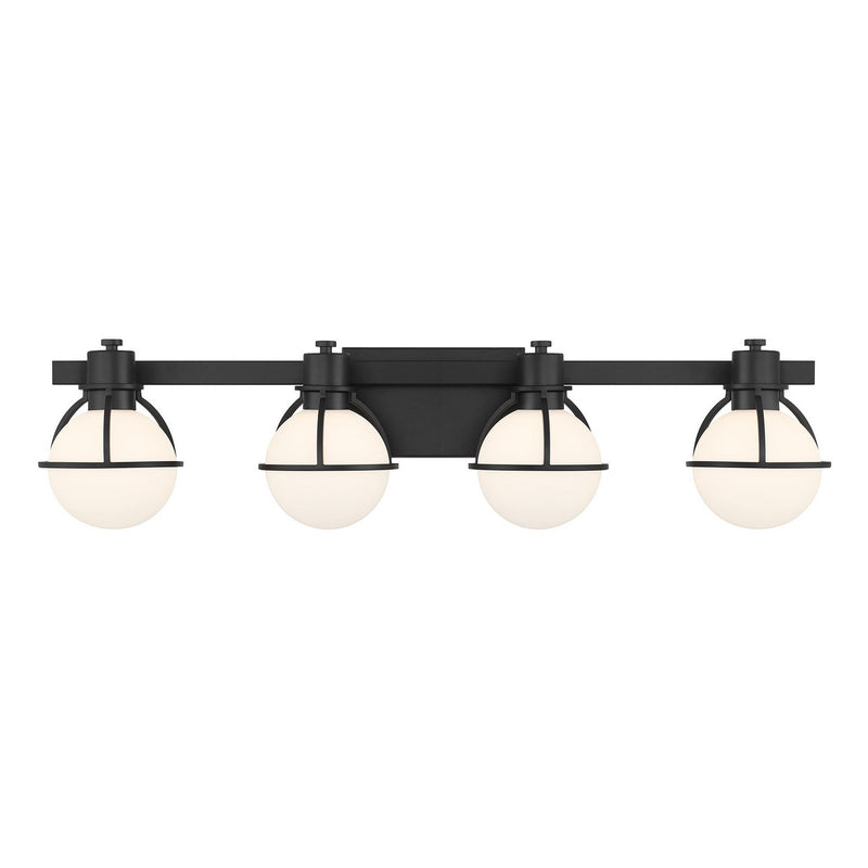 Four Light Bathroom Vanity<br /><span style="color:#4AB0CE;">Entrega: 3-4 semanas en USA</span><br /><span style="color:#4AB0CE;font-size:60%;">PREGUNTE POR ENTREGA EN PANAMA</span><br />Collection: Pierce<br />Finish: Matte Black