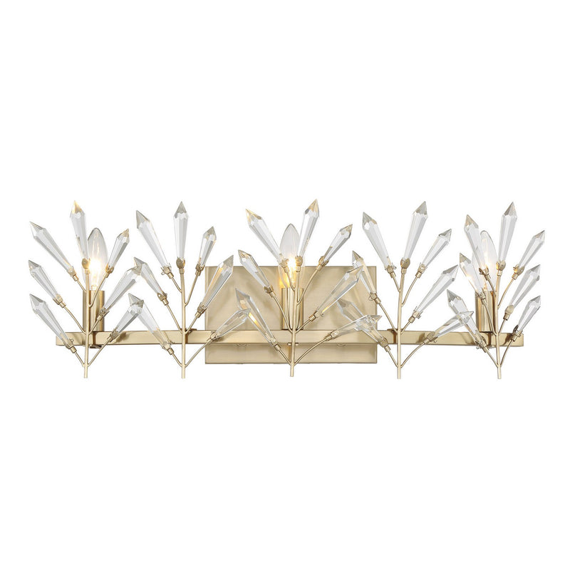 Three Light Bathroom Vanity<br /><span style="color:#4AB0CE;">Entrega: 4-10 dias en USA</span><br /><span style="color:#4AB0CE;font-size:60%;">PREGUNTE POR ENTREGA EN PANAMA</span><br />Collection: Orianna<br />Finish: Noble Brass