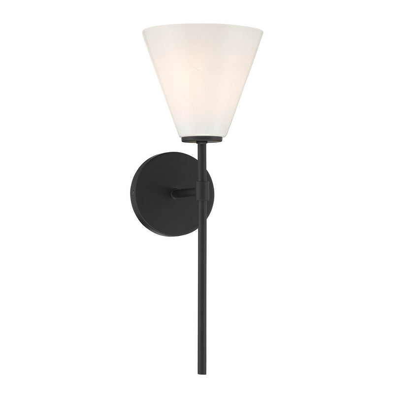 One Light Wall Sconce<br /><span style="color:#4AB0CE;">Entrega: 4-10 dias en USA</span><br /><span style="color:#4AB0CE;font-size:60%;">PREGUNTE POR ENTREGA EN PANAMA</span><br />Collection: Blair<br />Finish: Matte Black