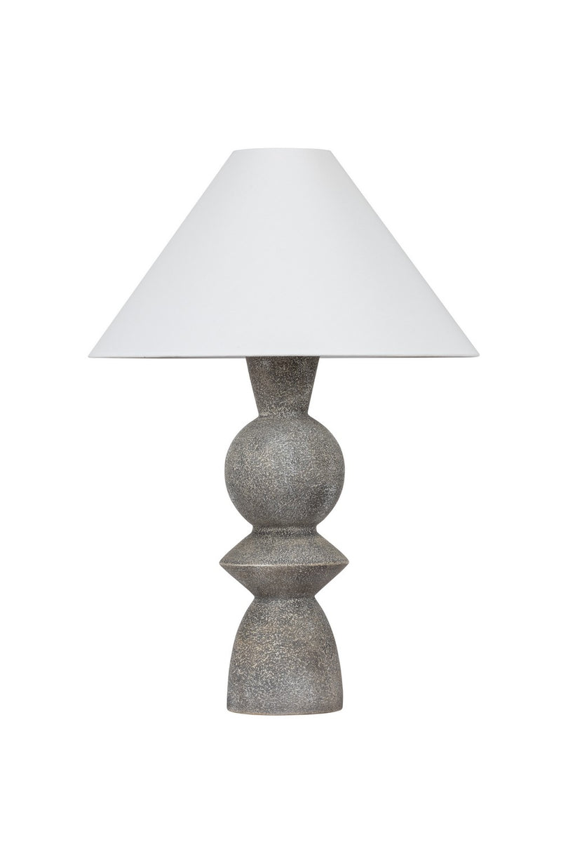 One Light Table Lamp<br /><span style="color:#4AB0CE;">Entrega: 4-10 dias en USA</span><br /><span style="color:#4AB0CE;font-size:60%;">PREGUNTE POR ENTREGA EN PANAMA</span><br />Collection: Cyrah<br />Finish: Patina Brass/Ceramic Lunar Grey