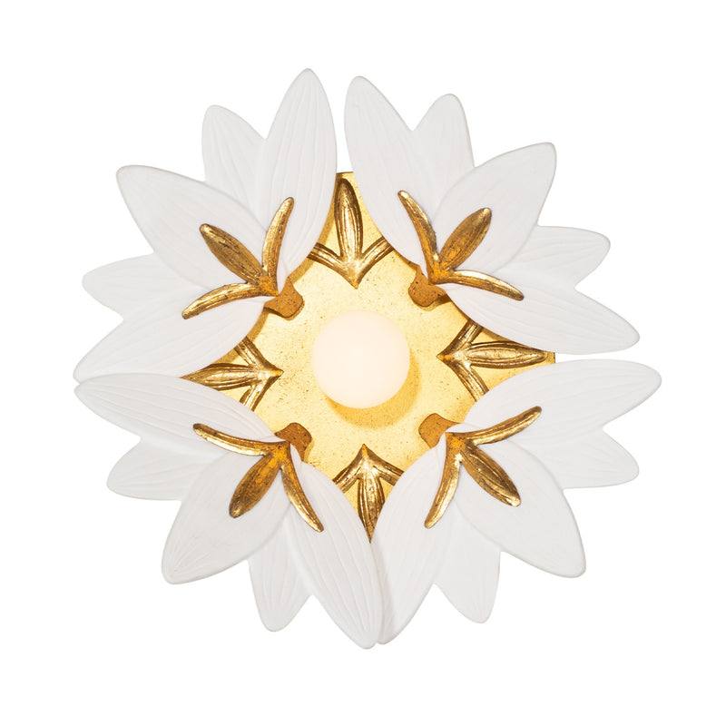 One Light Wall Sconce<br /><span style="color:#4AB0CE;">Entrega: 1-2 semanas en USA</span><br /><span style="color:#4AB0CE;font-size:60%;">PREGUNTE POR ENTREGA EN PANAMA</span><br />Collection: BLOOM<br />Finish: Oxidized Gold Leaf