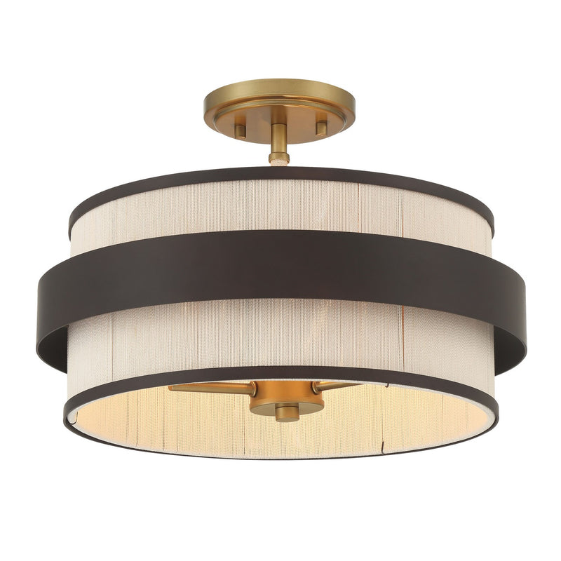 Three Light Semi Flush Mount<br /><span style="color:#4AB0CE;">Entrega: 4-5 semanas en USA</span><br /><span style="color:#4AB0CE;font-size:60%;">PREGUNTE POR ENTREGA EN PANAMA</span><br />Collection: Harbor Wrap<br />Finish: Dark Bronze