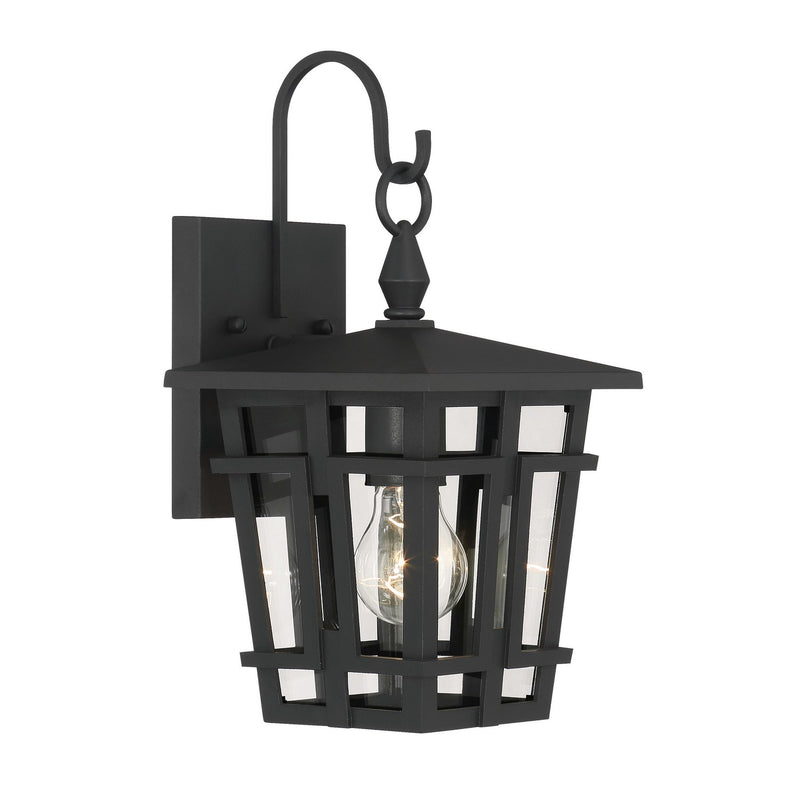 One Light Outdoor Wall Sconce<br /><span style="color:#4AB0CE;">Entrega: 4-10 dias en USA</span><br /><span style="color:#4AB0CE;font-size:60%;">PREGUNTE POR ENTREGA EN PANAMA</span><br />Collection: Fieldstone<br />Finish: Sand Coal Black