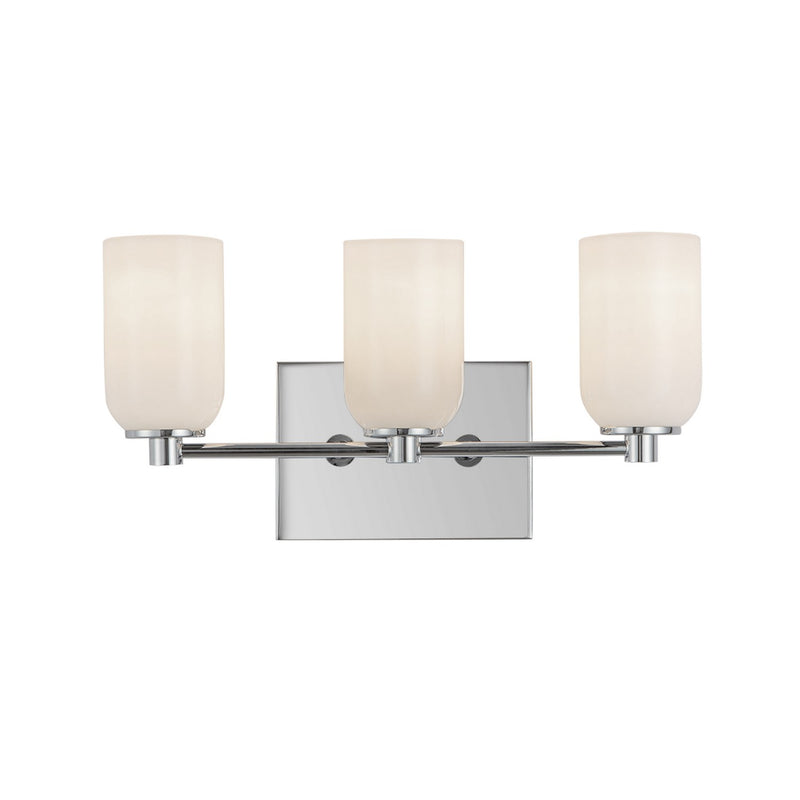 Three Light Vanity<br /><span style="color:#4AB0CE;">Entrega: 4-10 dias en USA</span><br /><span style="color:#4AB0CE;font-size:60%;">PREGUNTE POR ENTREGA EN PANAMA</span><br />Collection: Nola<br />Finish: Chrome/Glossy Opal Glass