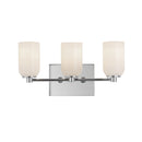 Three Light Vanity<br /><span style="color:#4AB0CE;">Entrega: 4-10 dias en USA</span><br /><span style="color:#4AB0CE;font-size:60%;">PREGUNTE POR ENTREGA EN PANAMA</span><br />Collection: Nola<br />Finish: Chrome/Glossy Opal Glass