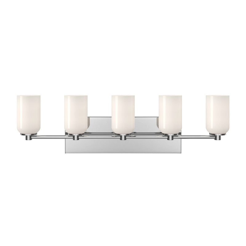 Five Light Vanity<br /><span style="color:#4AB0CE;">Entrega: 4-10 dias en USA</span><br /><span style="color:#4AB0CE;font-size:60%;">PREGUNTE POR ENTREGA EN PANAMA</span><br />Collection: Nola<br />Finish: Chrome/Glossy Opal Glass