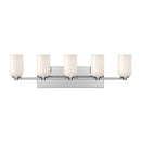 Five Light Vanity<br /><span style="color:#4AB0CE;">Entrega: 4-10 dias en USA</span><br /><span style="color:#4AB0CE;font-size:60%;">PREGUNTE POR ENTREGA EN PANAMA</span><br />Collection: Nola<br />Finish: Chrome/Glossy Opal Glass