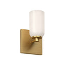 One Light Wall Sconce<br /><span style="color:#4AB0CE;">Entrega: 4-10 dias en USA</span><br /><span style="color:#4AB0CE;font-size:60%;">PREGUNTE POR ENTREGA EN PANAMA</span><br />Collection: Nola<br />Finish: Brushed Gold/Glossy Opal Glass