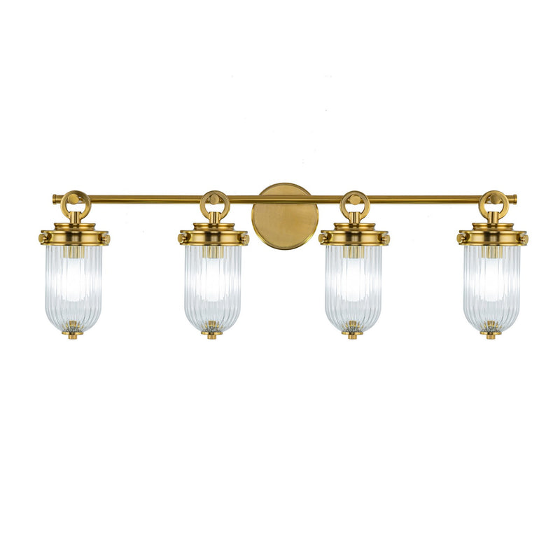 Four Light Bathroom Vanity<br /><span style="color:#4AB0CE;">Entrega: 4-10 dias en USA</span><br /><span style="color:#4AB0CE;font-size:60%;">PREGUNTE POR ENTREGA EN PANAMA</span><br />Collection: Myla<br />Finish: Vintage Brass