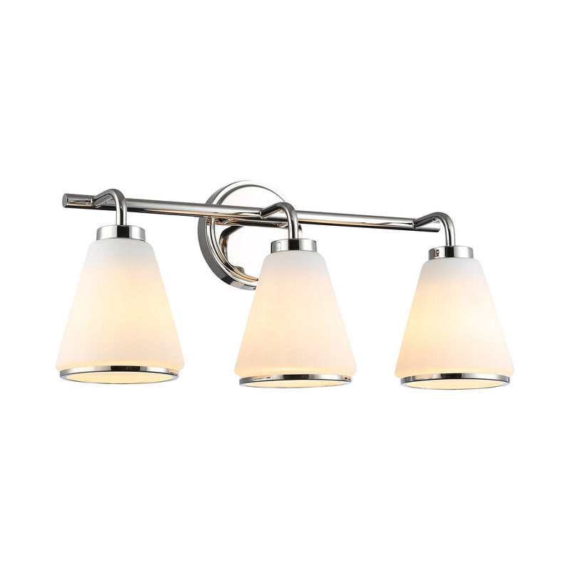 Three Light Bathroom Vanity<br /><span style="color:#4AB0CE;">Entrega: 4-10 dias en USA</span><br /><span style="color:#4AB0CE;font-size:60%;">PREGUNTE POR ENTREGA EN PANAMA</span><br />Collection: Zoey<br />Finish: Polished Nickel
