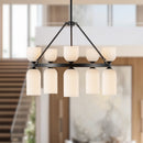 Ten Light Chandelier<br /><span style="color:#4AB0CE;">Entrega: 4-10 dias en USA</span><br /><span style="color:#4AB0CE;font-size:60%;">PREGUNTE POR ENTREGA EN PANAMA</span><br />Collection: Nelly<br />Finish: Matte Black/Glossy Ribbed Opal Glass