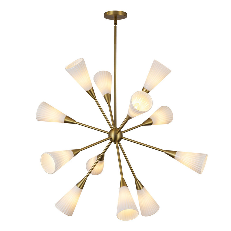 12 Light Chandelier<br /><span style="color:#4AB0CE;">Entrega: 4-10 dias en USA</span><br /><span style="color:#4AB0CE;font-size:60%;">PREGUNTE POR ENTREGA EN PANAMA</span><br />Collection: Cosmo<br />Finish: Brushed Gold/Glossy Ribbed Opal Glass