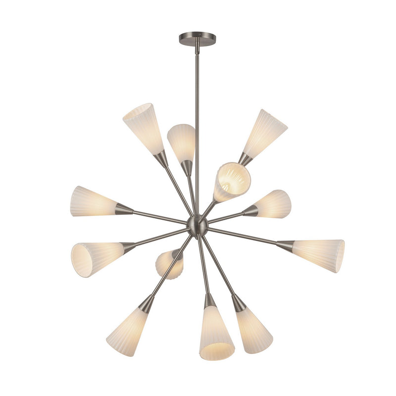 12 Light Chandelier<br /><span style="color:#4AB0CE;">Entrega: 4-10 dias en USA</span><br /><span style="color:#4AB0CE;font-size:60%;">PREGUNTE POR ENTREGA EN PANAMA</span><br />Collection: Cosmo<br />Finish: Brushed Nickel/Glossy Ribbed Opal Glass