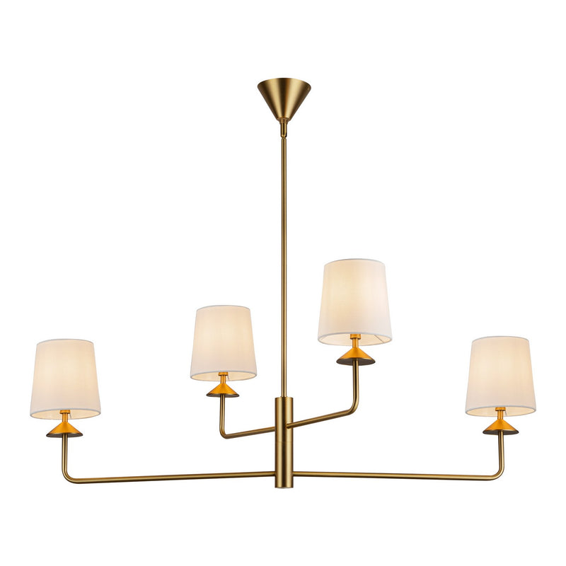 Four Light Chandelier<br /><span style="color:#4AB0CE;">Entrega: 4-10 dias en USA</span><br /><span style="color:#4AB0CE;font-size:60%;">PREGUNTE POR ENTREGA EN PANAMA</span><br />Collection: Bridgette<br />Finish: Brushed Gold/White Linen