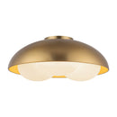 Three Light Flush Mount<br /><span style="color:#4AB0CE;">Entrega: 4-10 dias en USA</span><br /><span style="color:#4AB0CE;font-size:60%;">PREGUNTE POR ENTREGA EN PANAMA</span><br />Collection: Robyn<br />Finish: Brushed Gold/Opal Glass