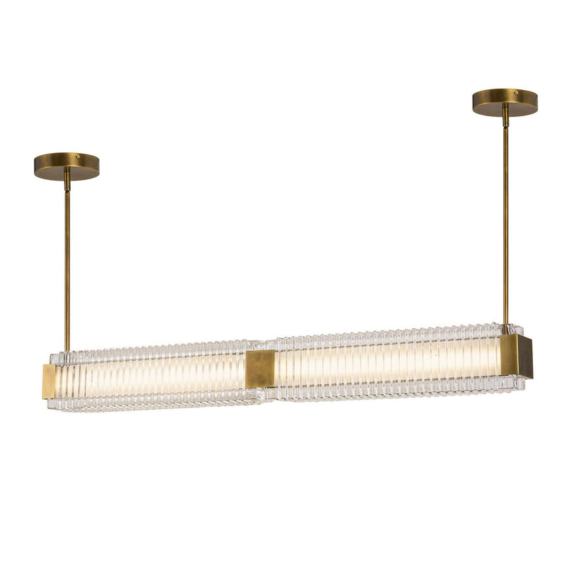 LED Linear Pendant<br /><span style="color:#4AB0CE;">Entrega: 4-10 dias en USA</span><br /><span style="color:#4AB0CE;font-size:60%;">PREGUNTE POR ENTREGA EN PANAMA</span><br />Collection: Alai<br />Finish: Vintage Brass/Ribbed Glass
