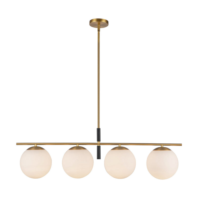 Four Light Linear Pendant<br /><span style="color:#4AB0CE;">Entrega: 1-2 semanas en USA</span><br /><span style="color:#4AB0CE;font-size:60%;">PREGUNTE POR ENTREGA EN PANAMA</span><br />Collection: Zuri<br />Finish: Brushed Gold/Opal Glass