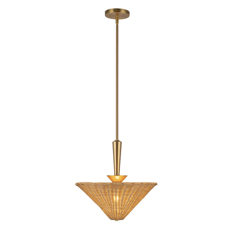 One Light Pendant<br /><span style="color:#4AB0CE;">Entrega: 4-10 dias en USA</span><br /><span style="color:#4AB0CE;font-size:60%;">PREGUNTE POR ENTREGA EN PANAMA</span><br />Collection: Bridgette<br />Finish: Brushed Gold/Rattan