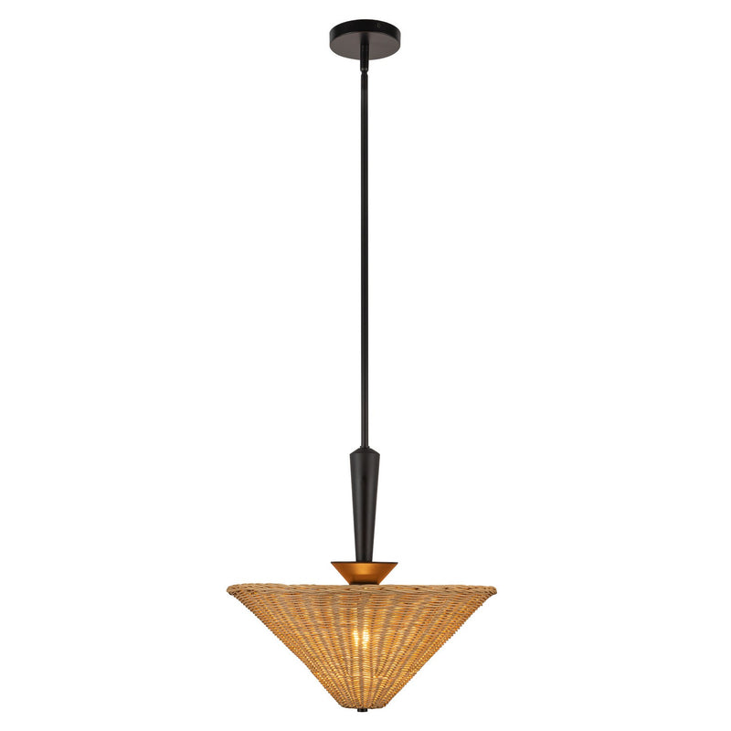 One Light Pendant<br /><span style="color:#4AB0CE;">Entrega: 4-10 dias en USA</span><br /><span style="color:#4AB0CE;font-size:60%;">PREGUNTE POR ENTREGA EN PANAMA</span><br />Collection: Bridgette<br />Finish: Matte Black/Rattan