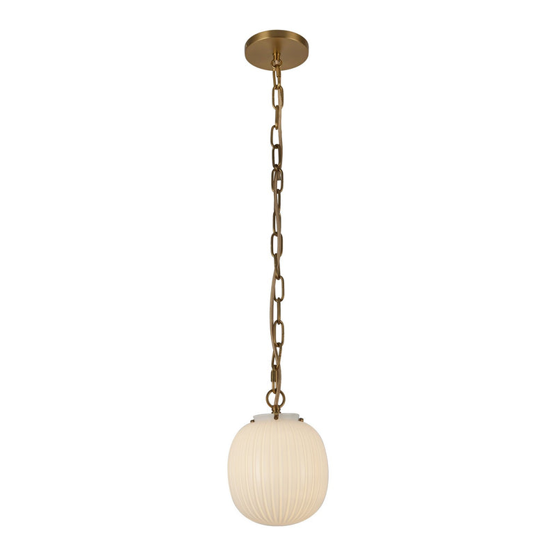 One Light Pendant<br /><span style="color:#4AB0CE;">Entrega: 4-10 dias en USA</span><br /><span style="color:#4AB0CE;font-size:60%;">PREGUNTE POR ENTREGA EN PANAMA</span><br />Collection: Cherise<br />Finish: Brushed Gold/Glossy Ribbed Opal Glass