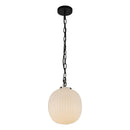 One Light Pendant<br /><span style="color:#4AB0CE;">Entrega: 4-10 dias en USA</span><br /><span style="color:#4AB0CE;font-size:60%;">PREGUNTE POR ENTREGA EN PANAMA</span><br />Collection: Cherise<br />Finish: Matte Black/Glossy Ribbed Opal Glass