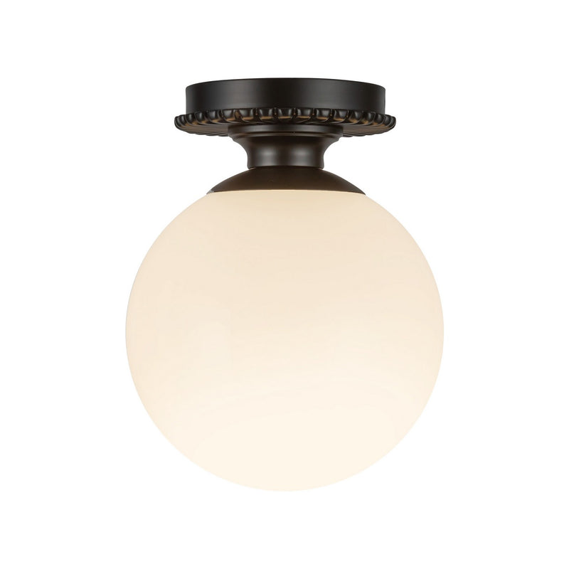 One Light Semi-Flush Mount<br /><span style="color:#4AB0CE;">Entrega: 4-10 dias en USA</span><br /><span style="color:#4AB0CE;font-size:60%;">PREGUNTE POR ENTREGA EN PANAMA</span><br />Collection: Otis<br />Finish: Matte Black/Glossy Opal Glass