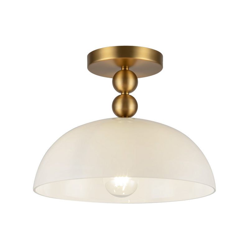 One Light Semi-Flush Mount<br /><span style="color:#4AB0CE;">Entrega: 3-4 semanas en USA</span><br /><span style="color:#4AB0CE;font-size:60%;">PREGUNTE POR ENTREGA EN PANAMA</span><br />Collection: Paisley<br />Finish: Brushed Gold/Glossy Opal Glass