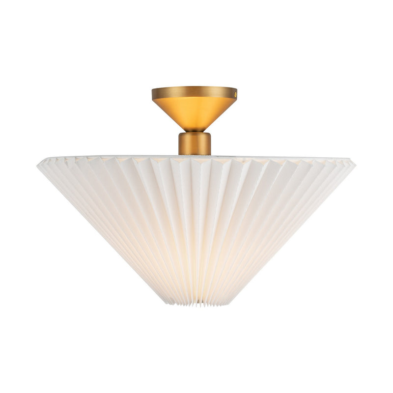 One Light Semi-Flush Mount<br /><span style="color:#4AB0CE;">Entrega: 4-10 dias en USA</span><br /><span style="color:#4AB0CE;font-size:60%;">PREGUNTE POR ENTREGA EN PANAMA</span><br />Collection: Bridgette<br />Finish: Brushed Gold/Folded White