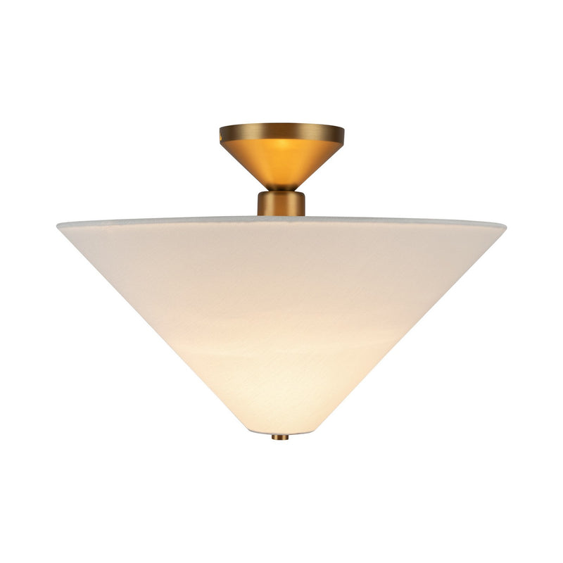 One Light Semi-Flush Mount<br /><span style="color:#4AB0CE;">Entrega: 4-10 dias en USA</span><br /><span style="color:#4AB0CE;font-size:60%;">PREGUNTE POR ENTREGA EN PANAMA</span><br />Collection: Bridgette<br />Finish: Brushed Gold/White Linen