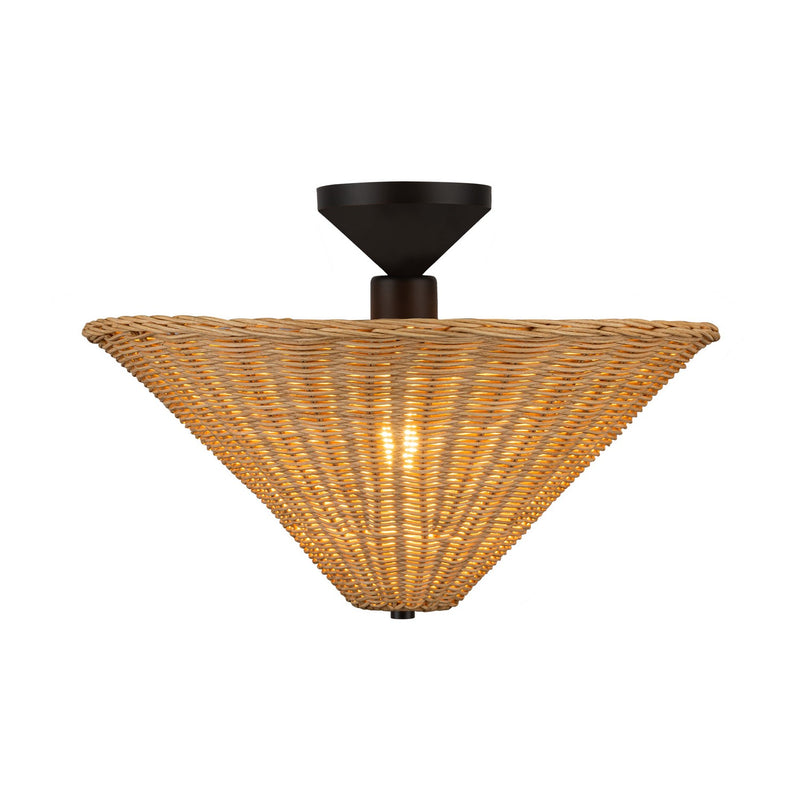One Light Semi-Flush Mount<br /><span style="color:#4AB0CE;">Entrega: 4-10 dias en USA</span><br /><span style="color:#4AB0CE;font-size:60%;">PREGUNTE POR ENTREGA EN PANAMA</span><br />Collection: Bridgette<br />Finish: Matte Black/Rattan