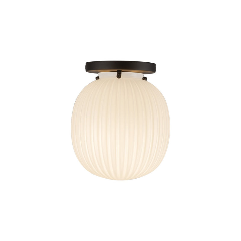 One Light Semi-Flush Mount<br /><span style="color:#4AB0CE;">Entrega: 4-10 dias en USA</span><br /><span style="color:#4AB0CE;font-size:60%;">PREGUNTE POR ENTREGA EN PANAMA</span><br />Collection: Cherise<br />Finish: Matte Black/Glossy Ribbed Opal Glass