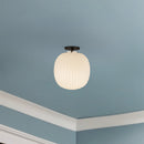 Alora - SF579112MBGR - One Light Semi-Flush Mount - Cherise - Matte Black/Glossy Ribbed Opal Glass