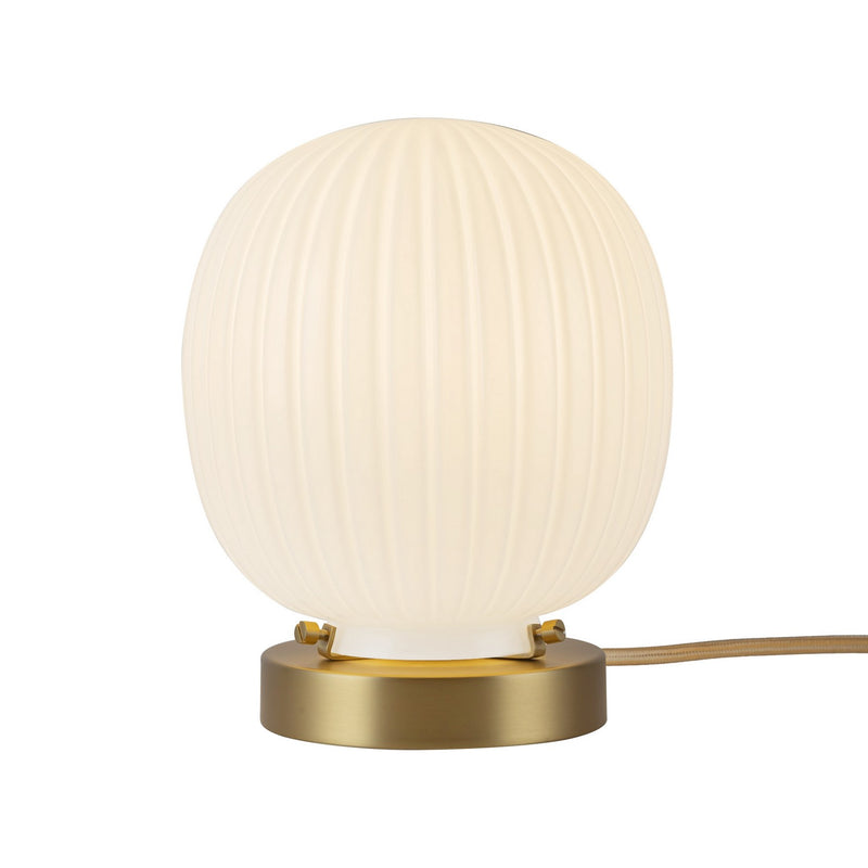 One Light Table Lamp<br /><span style="color:#4AB0CE;">Entrega: 2-3 semanas en USA</span><br /><span style="color:#4AB0CE;font-size:60%;">PREGUNTE POR ENTREGA EN PANAMA</span><br />Collection: Cherise<br />Finish: Brushed Gold/Glossy Ribbed Opal Glass