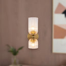 Two Light Vanity<br /><span style="color:#4AB0CE;">Entrega: 4-10 dias en USA</span><br /><span style="color:#4AB0CE;font-size:60%;">PREGUNTE POR ENTREGA EN PANAMA</span><br />Collection: Nelly<br />Finish: Brushed Gold/Clear Ribbed Glass