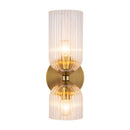 Two Light Vanity<br /><span style="color:#4AB0CE;">Entrega: 4-10 dias en USA</span><br /><span style="color:#4AB0CE;font-size:60%;">PREGUNTE POR ENTREGA EN PANAMA</span><br />Collection: Nelly<br />Finish: Brushed Gold/Clear Ribbed Glass