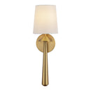 One Light Vanity<br /><span style="color:#4AB0CE;">Entrega: 4-10 dias en USA</span><br /><span style="color:#4AB0CE;font-size:60%;">PREGUNTE POR ENTREGA EN PANAMA</span><br />Collection: Bridgette<br />Finish: Brushed Gold/White Linen